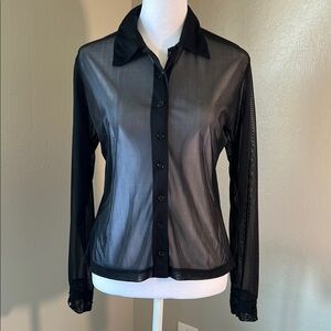 Elegant Black Sheer Button-Up Blouse
